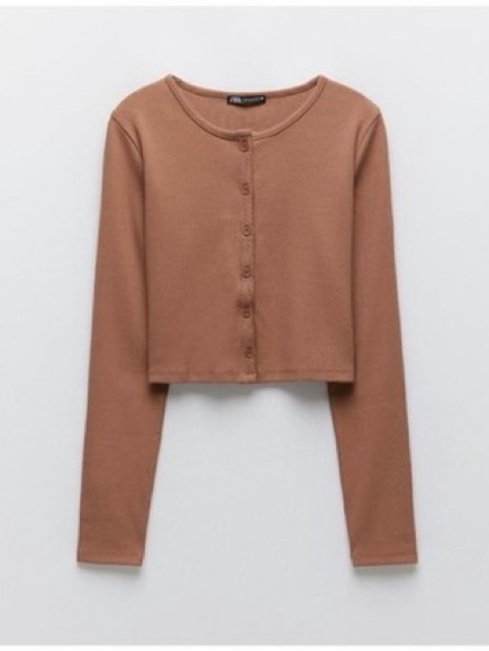Cropped Button-Front Long Sleeve Top — Brown/Rose